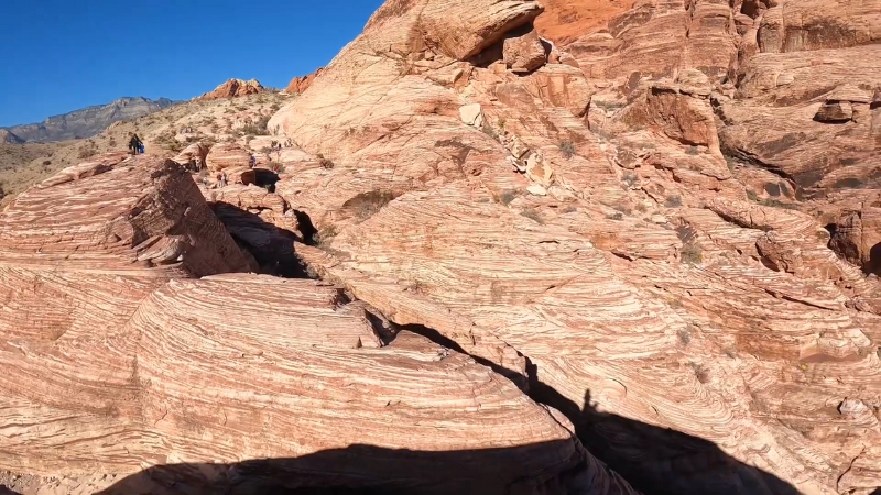 A View of The Rocky Terrain and Hikers at Red Rock Canyon National Conservation Area